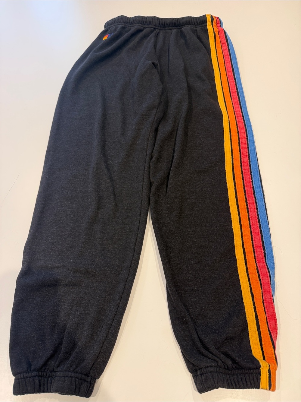 Aviator Nation Black Joggers with Yellow, Red & Blue Side Stripes